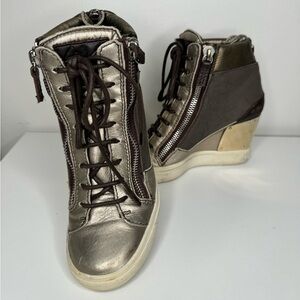 Giuseppe Zanotti Women's Bronze/Gold Wedge High-Top Sneakers - Size 38.5